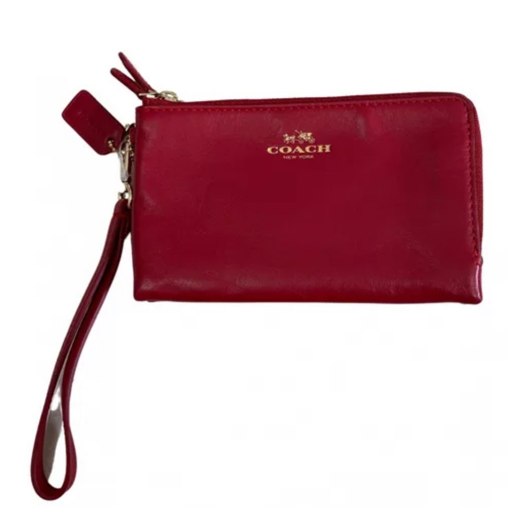 NWT Coach F64581 Classic Red Smooth Leather Double Corner Zip Wallet Wristlet